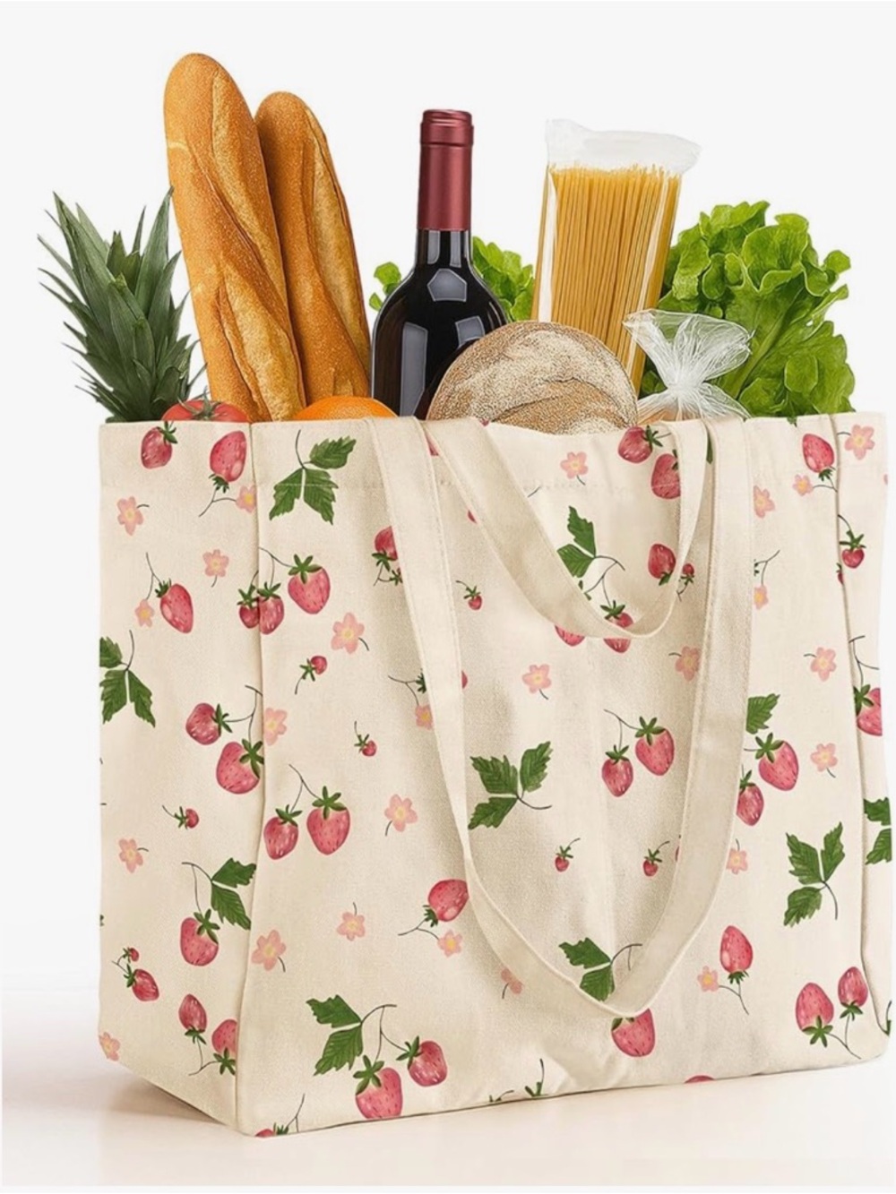 Strawberry print Miss Adola Large canvas tote grocery bag NEW